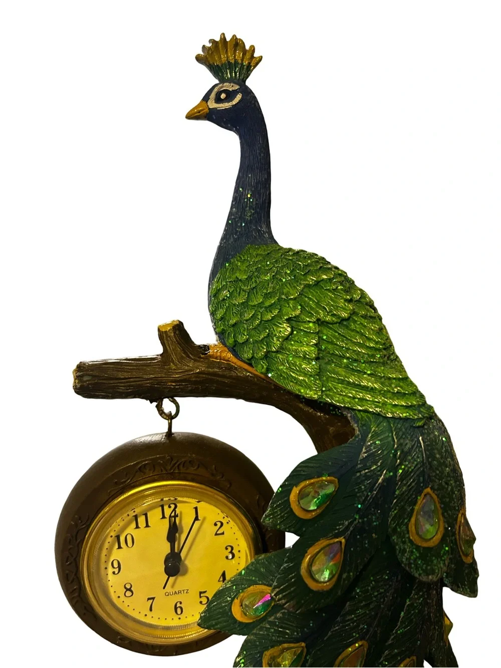 🦚Cracker Barrel Green and Yellow Peacock Decor Clock